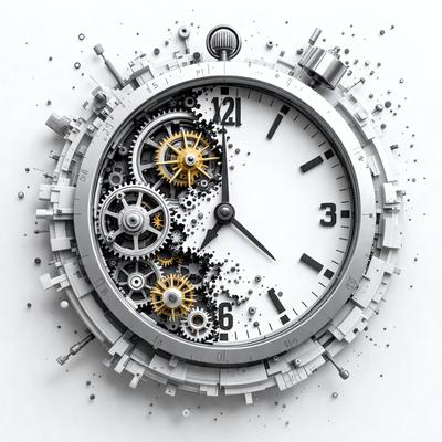 The primary subject of the image is a clock with a unique design. The clock is made of metal and features a combination of black and yellow colors. The setting is a white background, which provides a clean and minimalist appearance. The visual style of the image is a combination of digital art and illustration, creating a modern and artistic representation of the clock. The overall atmosphere of the image is elegant and sophisticated, with the clock serving as a focal point in the composition.